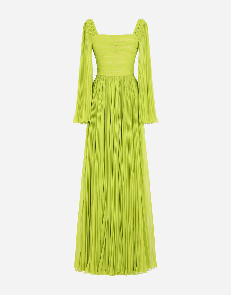 Dolce & Gabbana Vestido largo en chifón plisado soleil Verde F6K4BTFUSMU