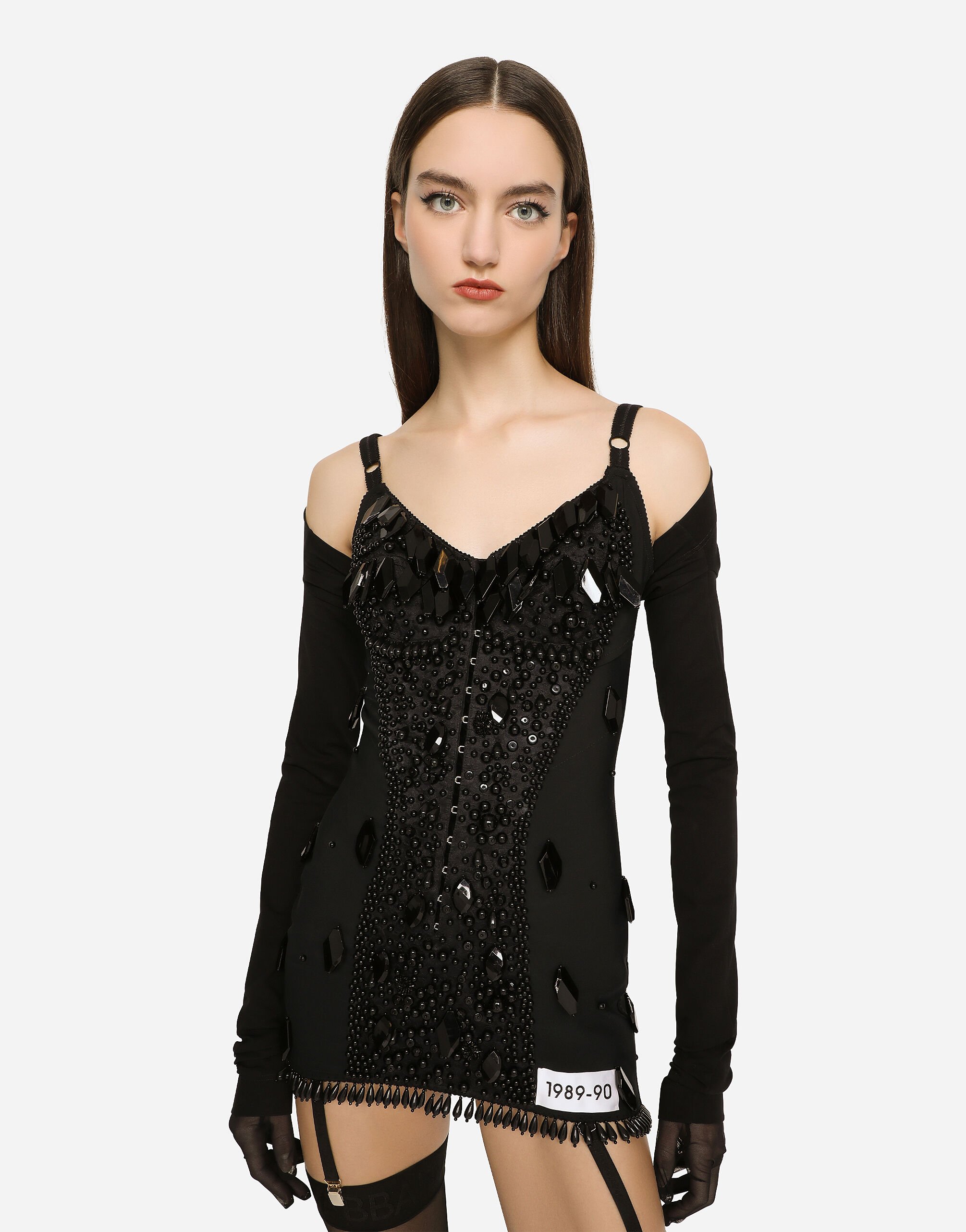 KIM DOLCE&GABBANA Crystal mesh minidress with laces and eyelets in  Multicolor for Women | Dolce&Gabbana® US