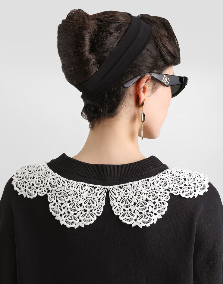 Dolce & Gabbana Sweatshirt with macramé and bow Black F9S43ZGDC6E