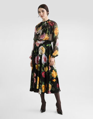 Dolce & Gabbana Peony and rose-print charmeuse calf-length circle skirt Print F4C2RTFSA7B