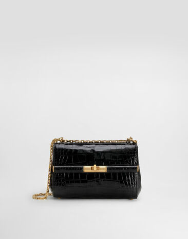 Dolce & Gabbana Marlene city mini bag in polished alligator Black BB7766A2R08
