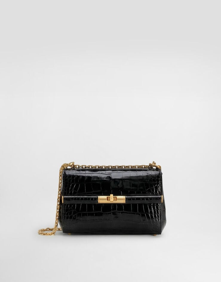 Dolce & Gabbana Marlene city mini bag in polished alligator Black BB7766A2R08