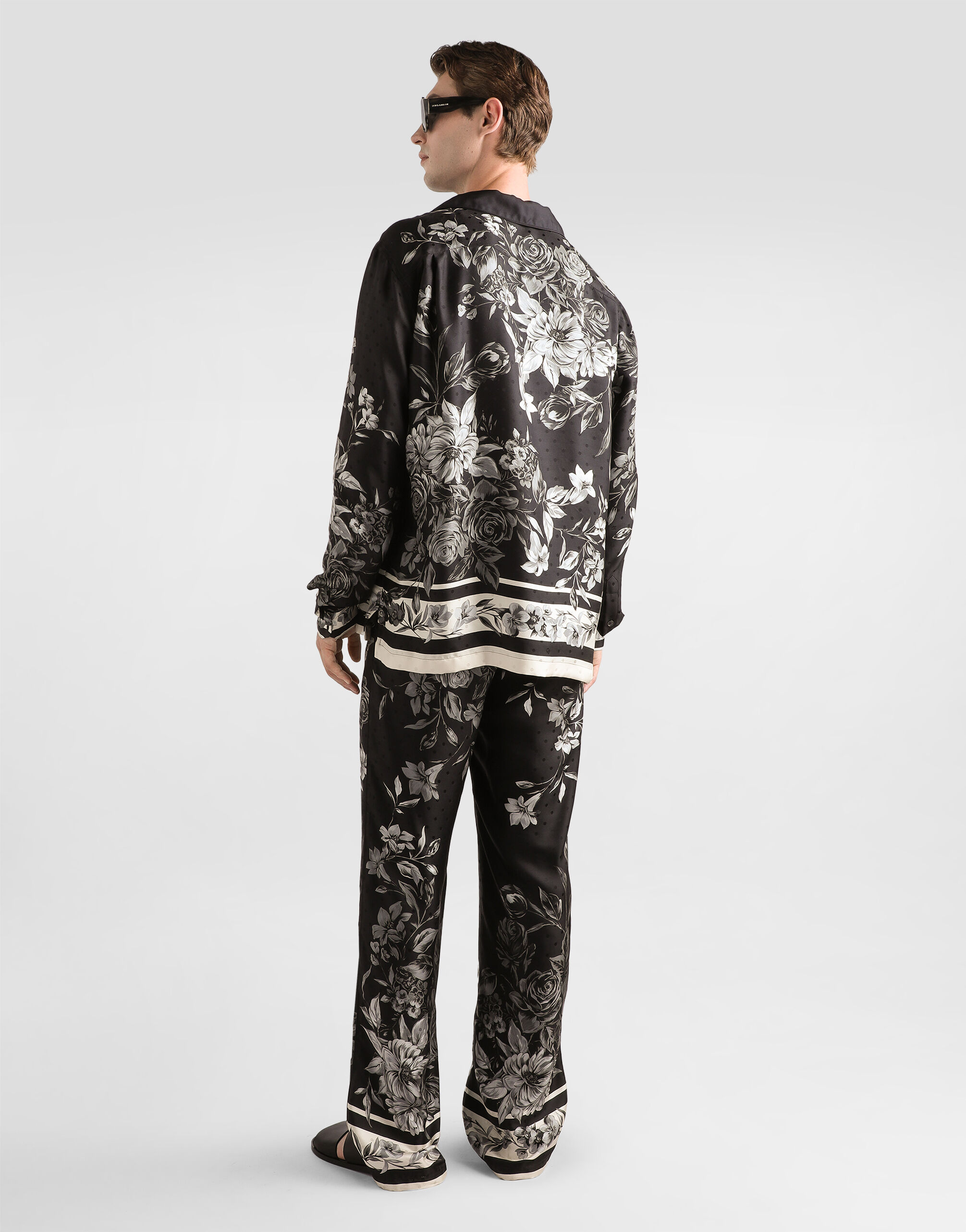 Flower bouquet-print vanity jacquard twill trousers in Multicolor
