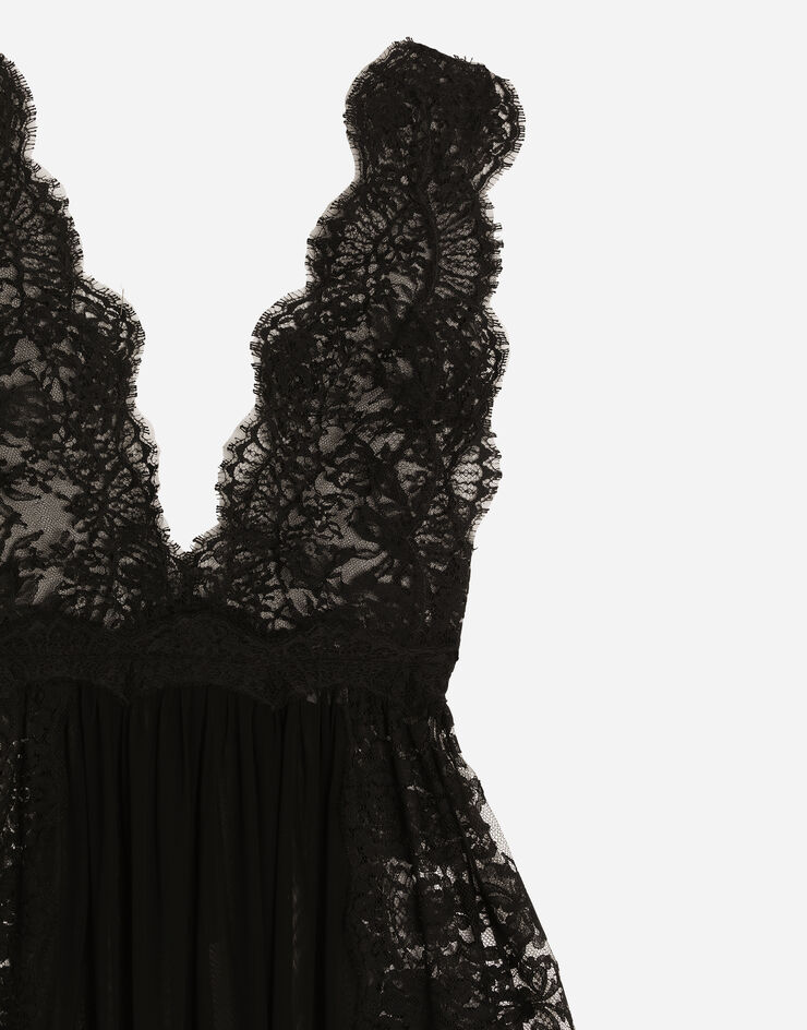 Dolce & Gabbana Vestido longuette de encaje Chantilly con detalles de organdí Negro F6JRSTGDCRO
