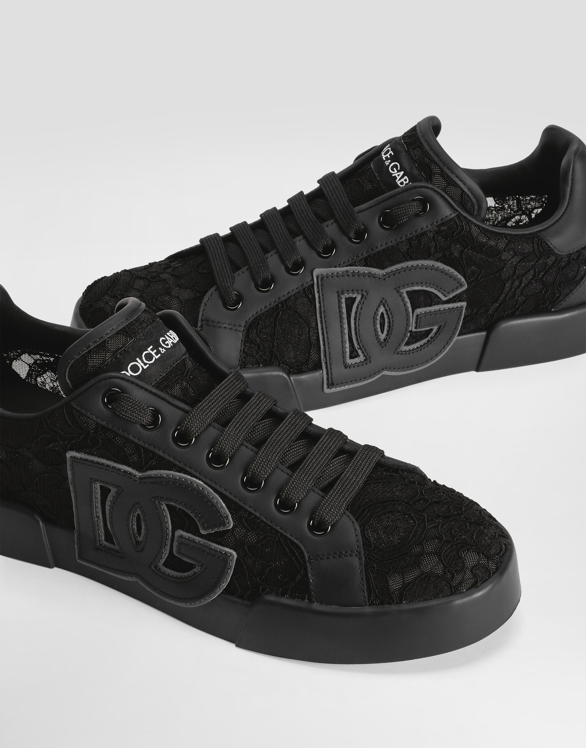 未使用級 DOLCE&GABBANA 3ピース ペイズリー ストライプ ブラック Portofino light strobel sneakers in taormina lace in Multicolor