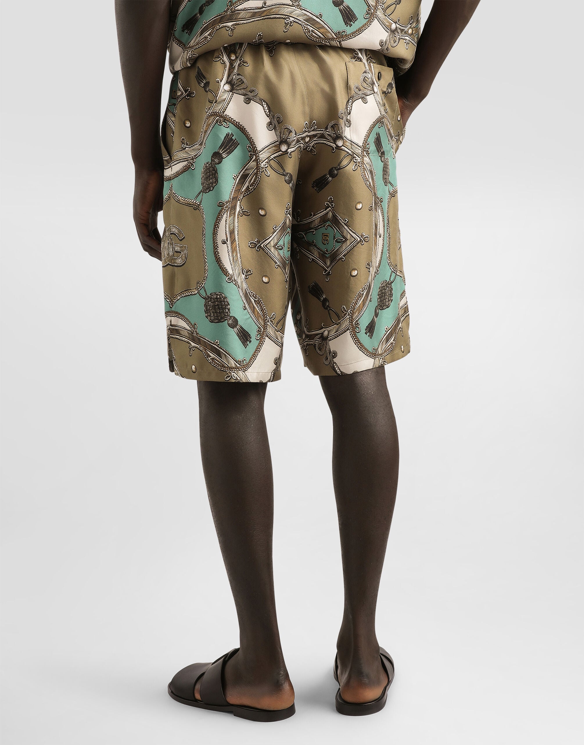 Cargo-print washed silk twill vanity bermuda shorts in Multicolor