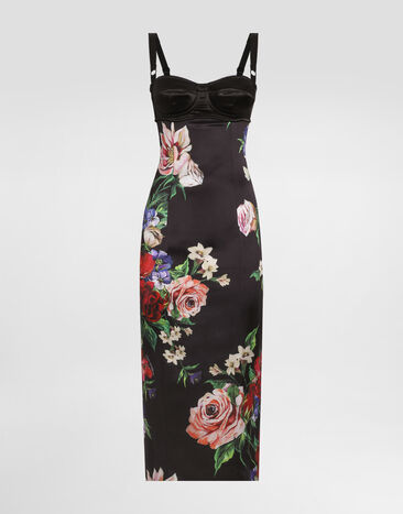Dolce & Gabbana Satin slip dress with bra detail and floral print Print F6IAPTFSUBV