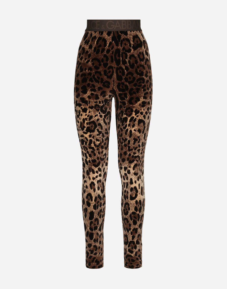 Chenille leggings with jacquard leopard design