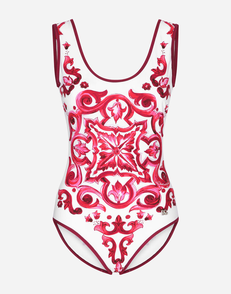 Dolce & Gabbana Majolica-print racing swimsuit Multicolor O9A46JONO19