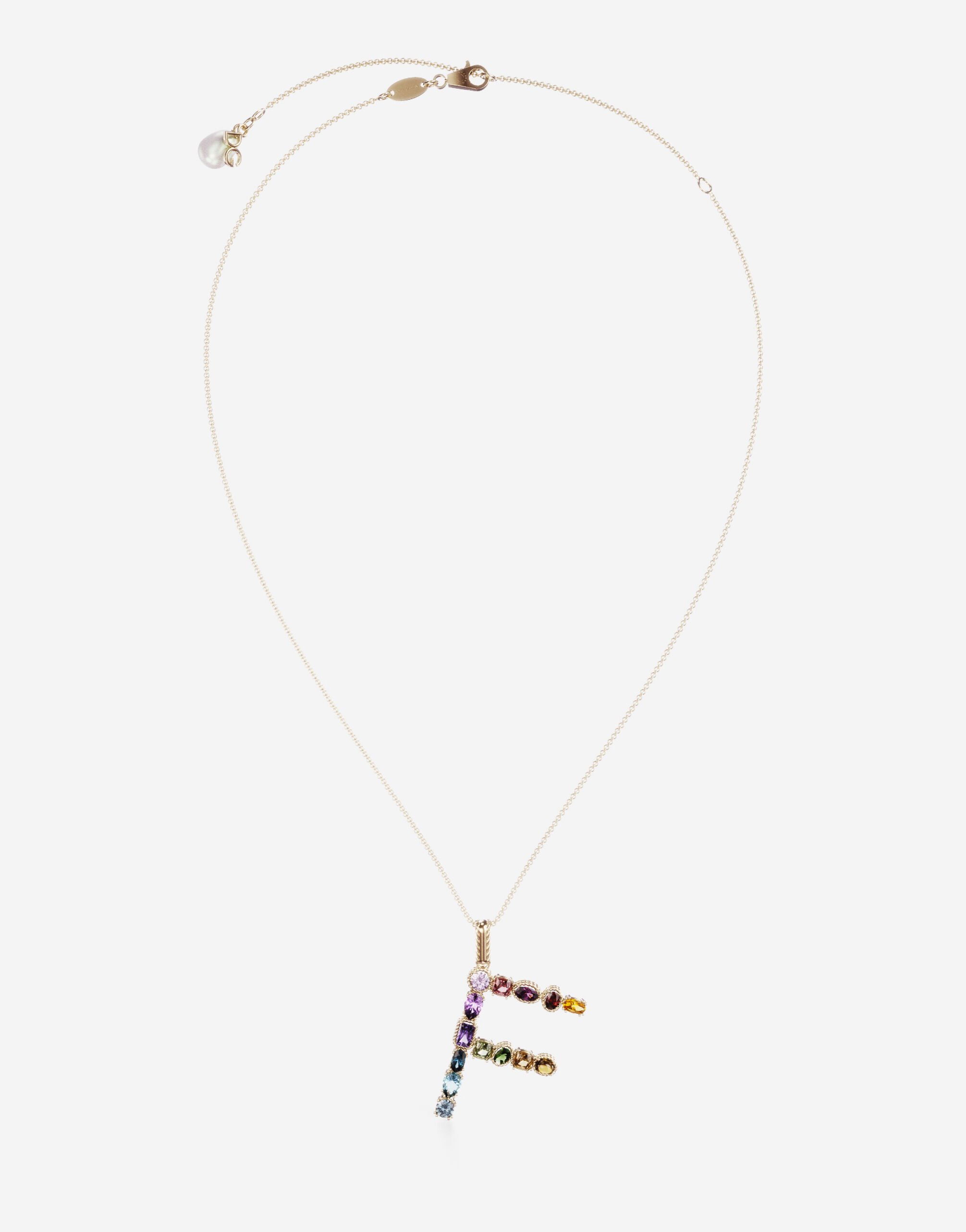 Dolce & Gabbana Pendente F Rainbow Alphabet con gemme multicolor Oro WAMR2GWMIXA