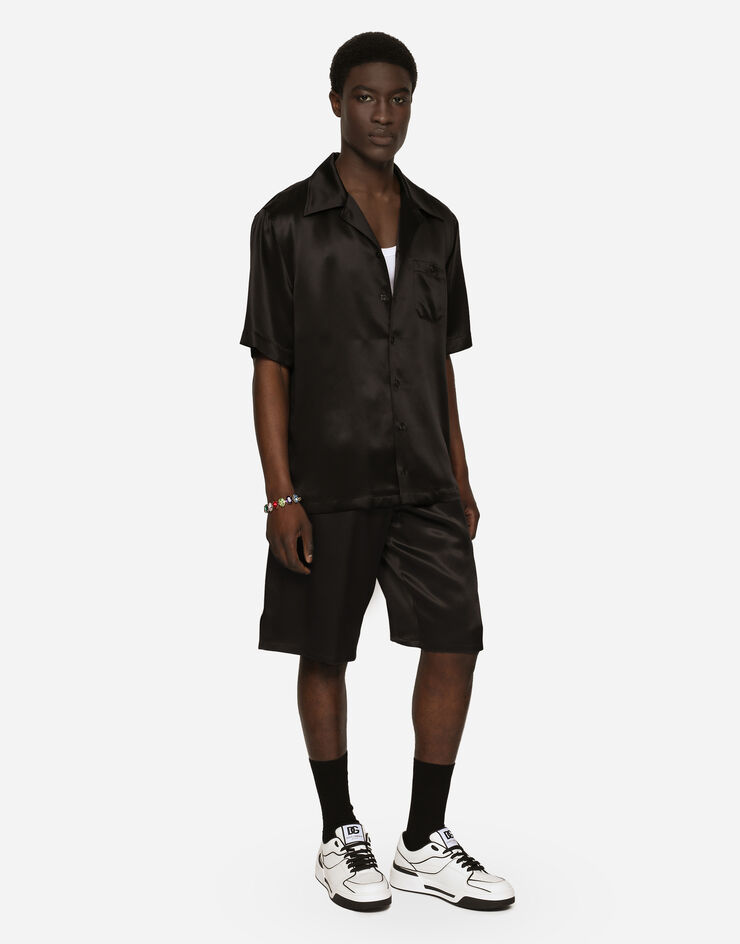 Dolce&Gabbana Silk satin jogging shorts with metal DG logo Black I4183MFU1AU