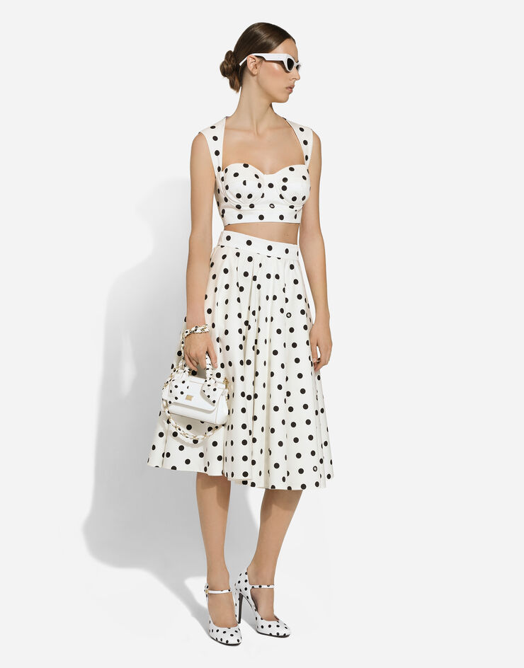 Dolce & Gabbana Cotton drill calf-length circle skirt with polka-dot print Print F4CVMTFSFNM