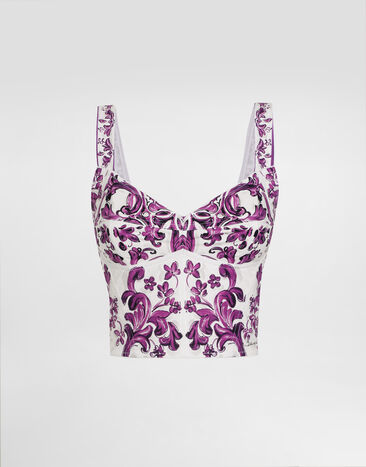 Dolce & Gabbana Majolica-print poplin bustier Multicolor F7BB1TFI5LS