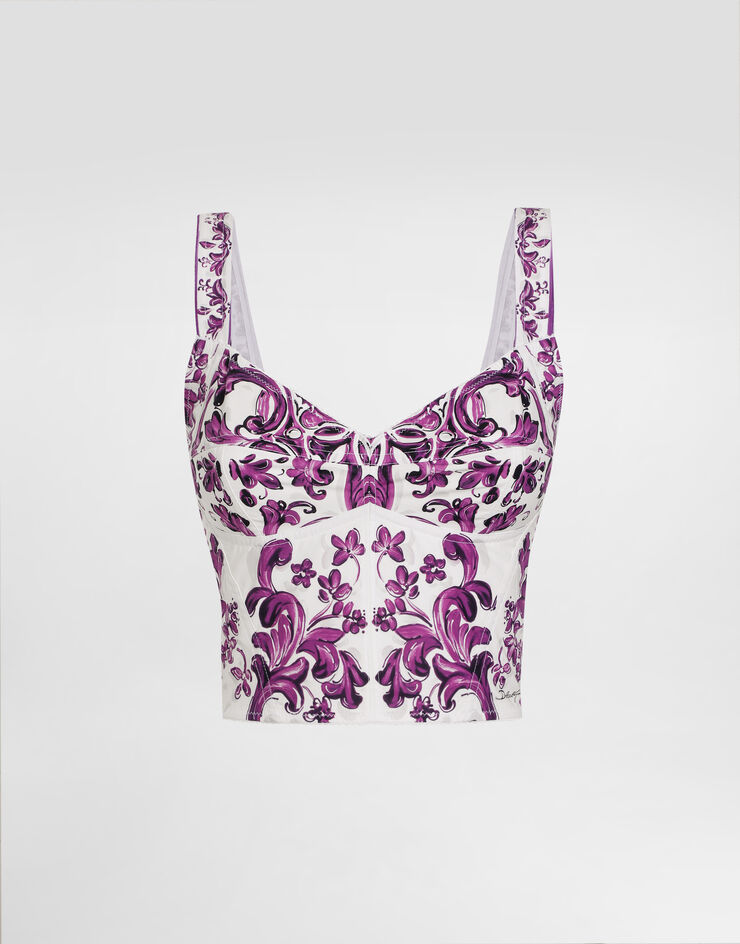 Dolce & Gabbana Majolica-print poplin bustier Multicolor F7BB1TFI5LS