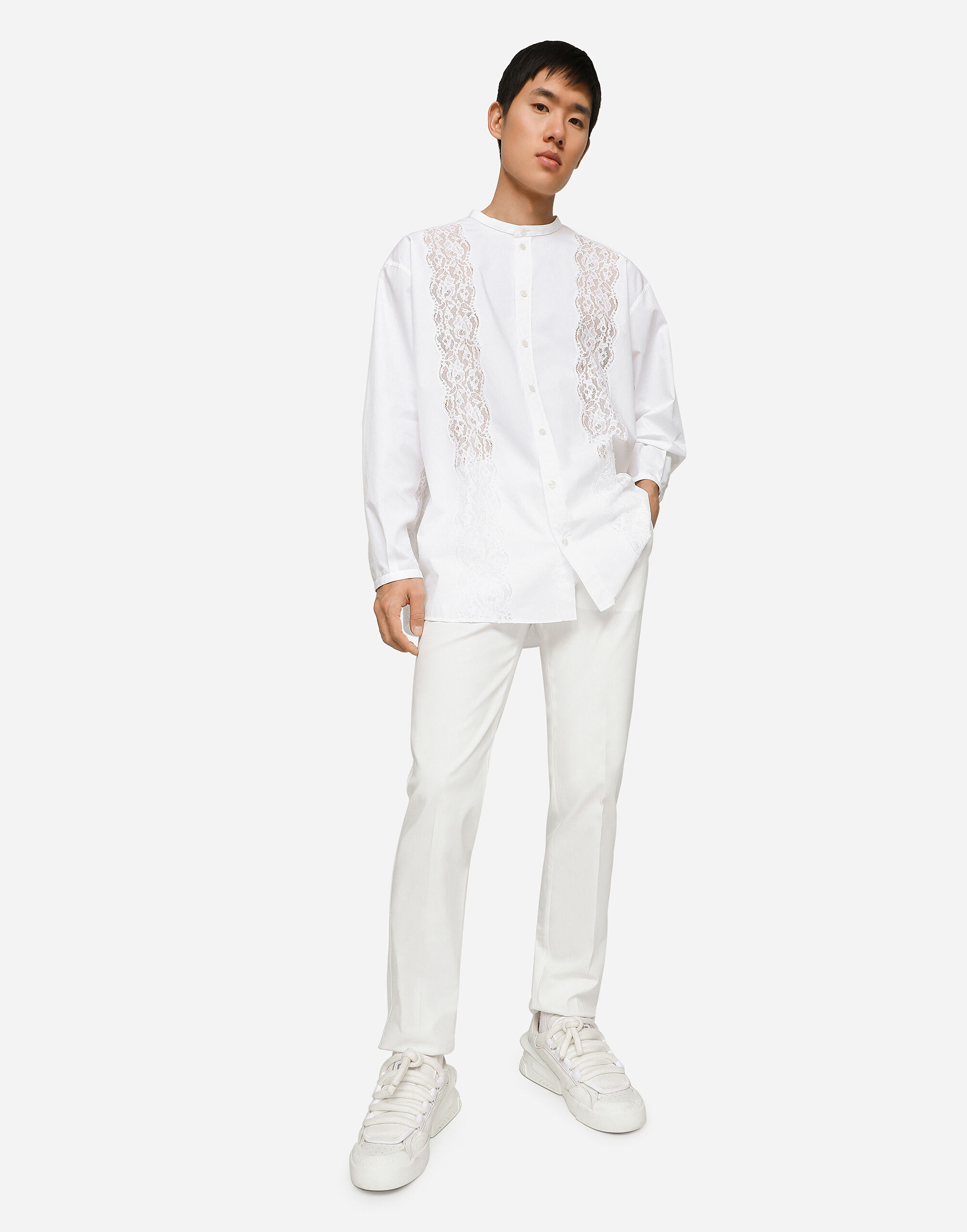 Stretch cotton pants with branded tag in White for Men