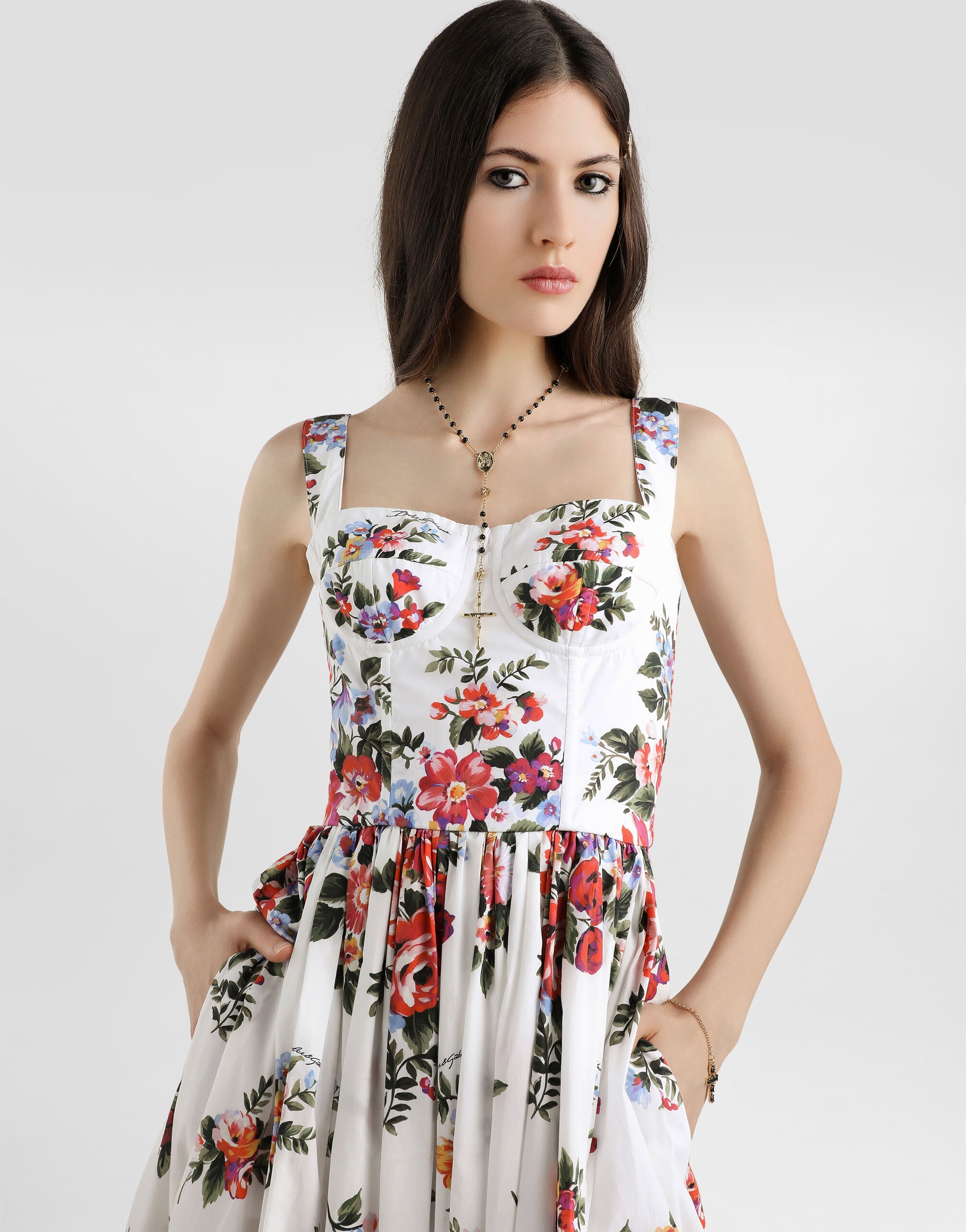 Flower bouquet-print cotton dress in Multicolor for Women