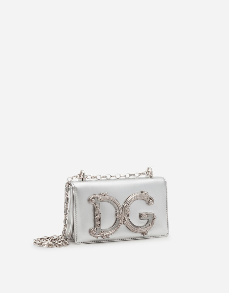 Dolce & Gabbana DG Girls phone bag in nappa mordore leather Silver BI1416AW121