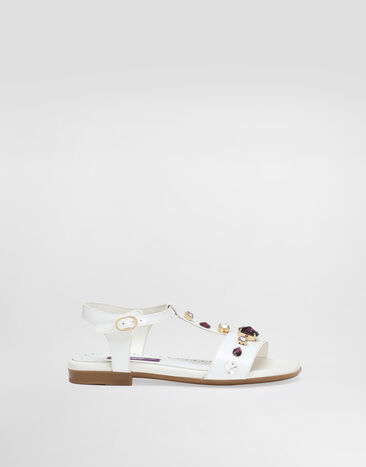 Dolce & Gabbana Patent leather sandal with embroidery White D11364AN196