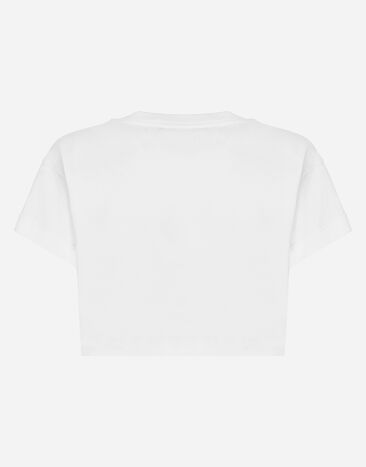Dolce & Gabbana Cropped jersey T-shirt with flower appliqué White F8U99ZGDCB1