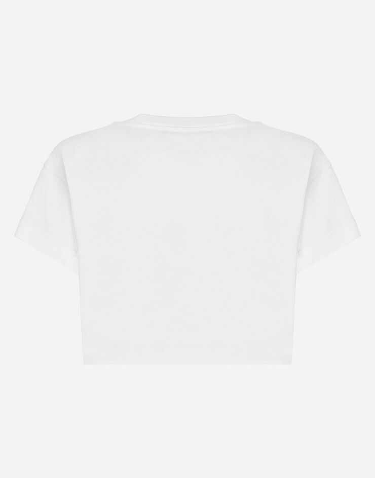 Dolce & Gabbana T-shirt corta in jersey con applicazione fiore Bianco F8U99ZGDCB1