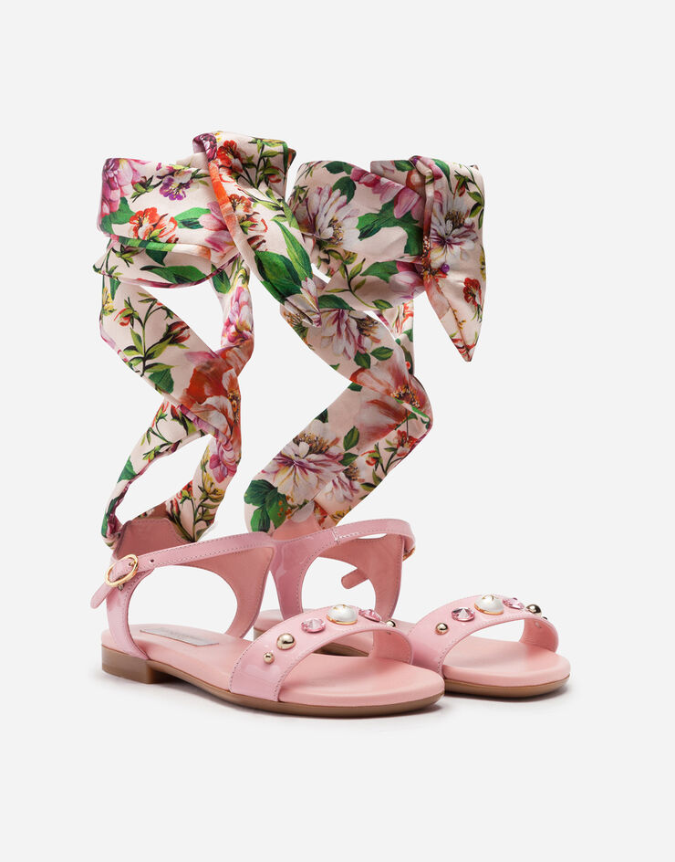 Dolce & Gabbana ANKLE STRAP SANDALS IN PATENT LEATHER WITH SATIN RIBBON 粉红 D10933A9C14