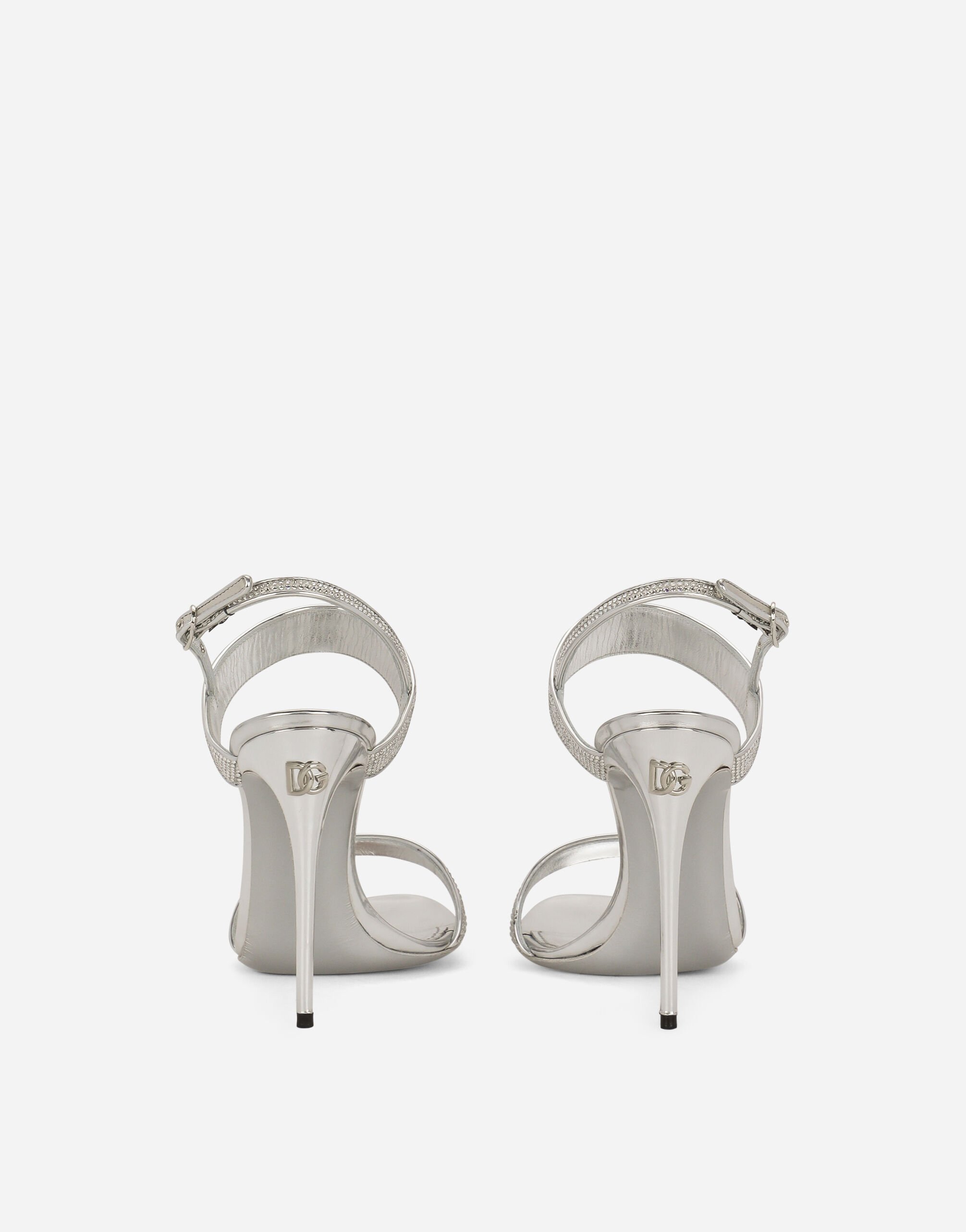 Satin sandals with fusible rhinestones in Grey for Women Dolce Gabbana US