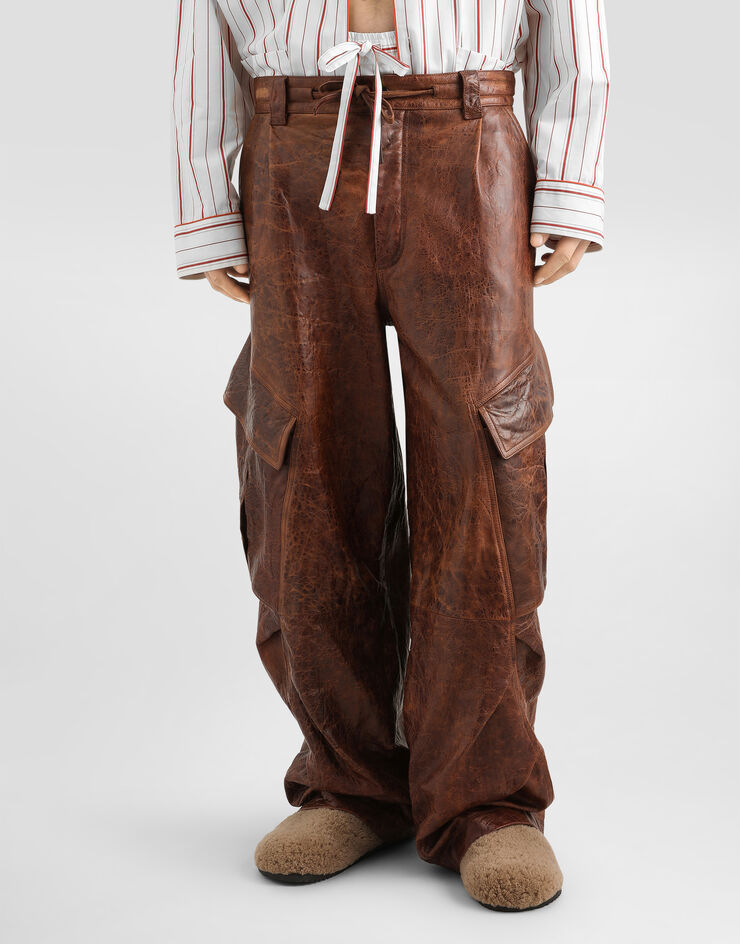 Dolce & Gabbana Lambskin trousers Brown GP1Y2LHUL00