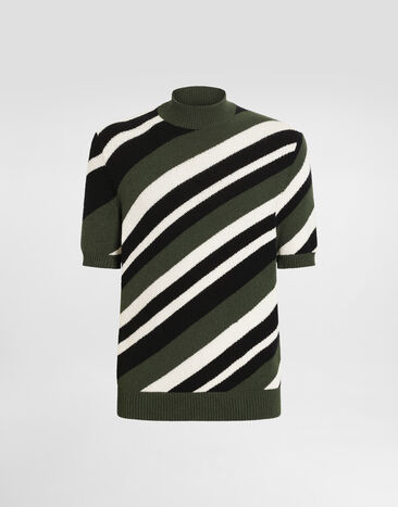 Dolce & Gabbana Short-sleeved cotton mock-turtleneck with striped inlay Multicolor GXZ64TJFMMS