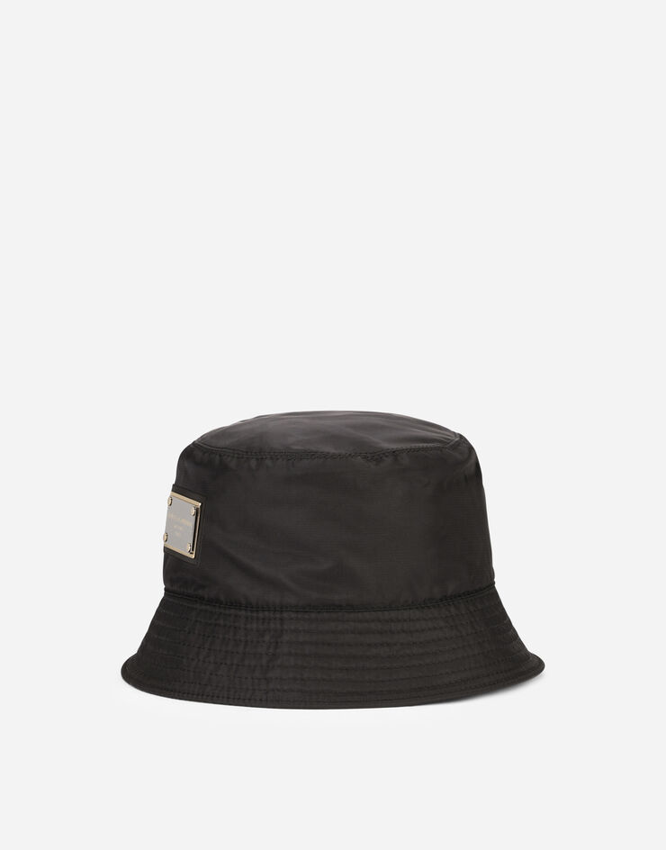 Dolce & Gabbana Nylon bucket hat with branded plate Black GH701AFUSNT