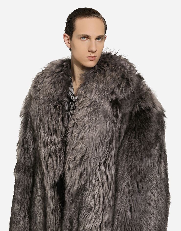 Dolce & Gabbana معطف من فرو شيرلينغ طويل رمادي G049VLFUP88