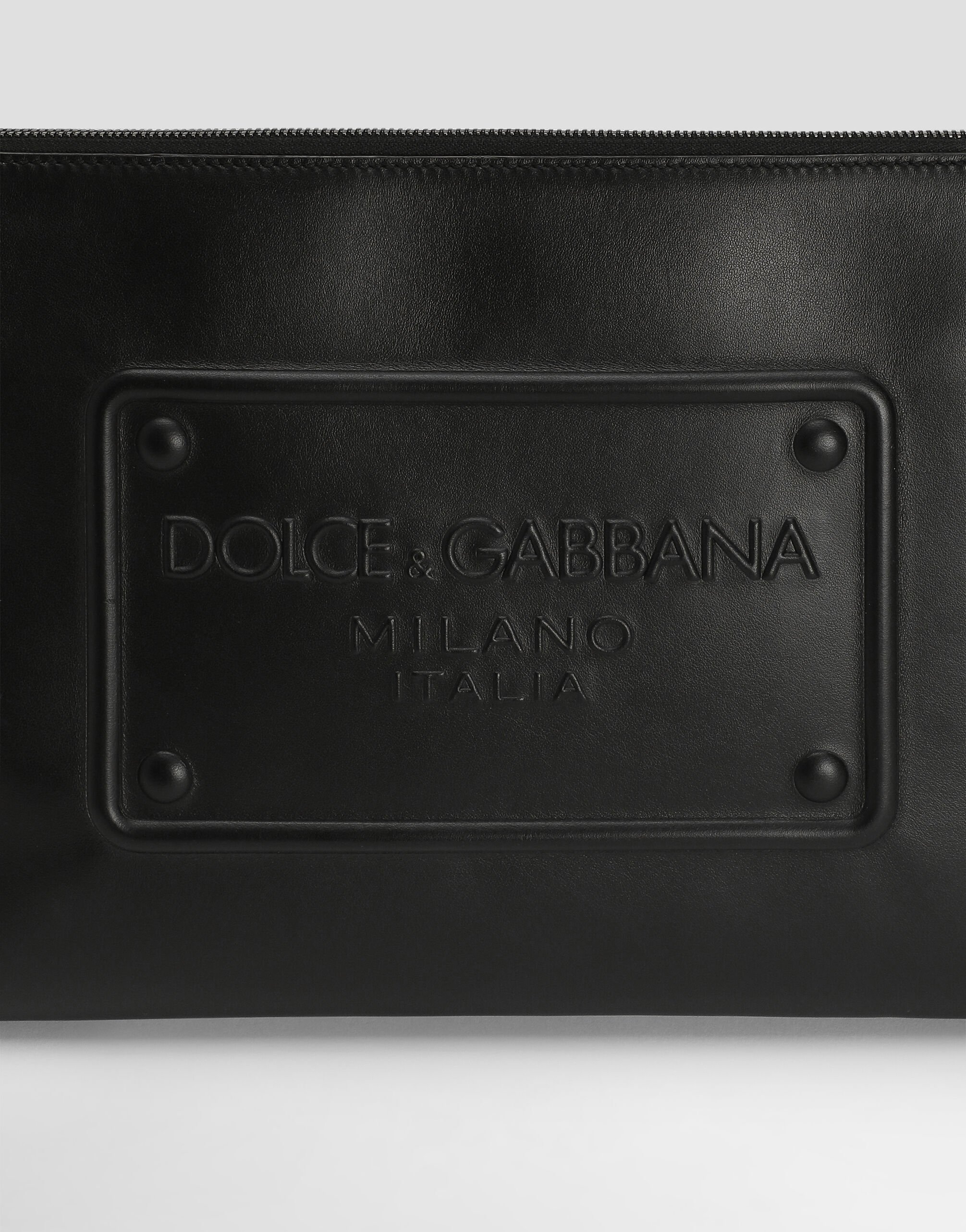 Large calfskin pouch with raised logo in Black for Men | Dolce&Gabbana® US