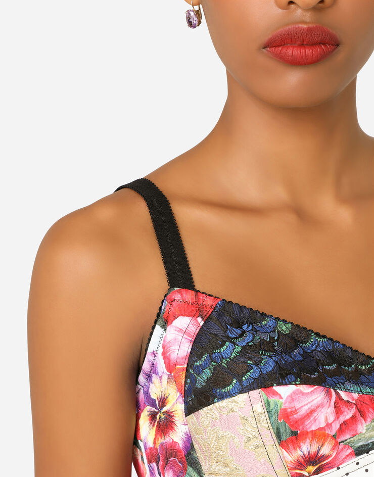 Dolce & Gabbana Patchwork drill and brocade jacquard bustier top AZUL F7T18TGDY11