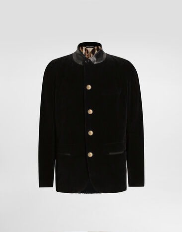 Dolce & Gabbana Single-breasted velvet jacket Black G2VG3ZFUWDU