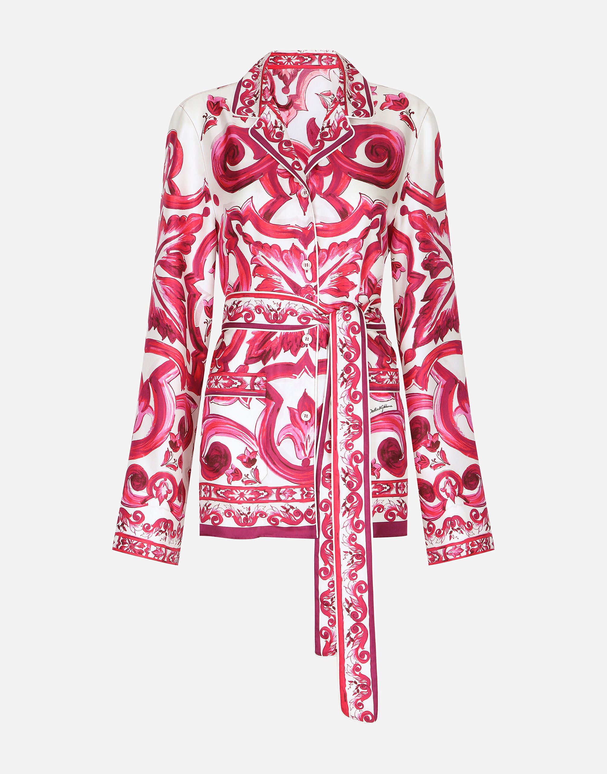Dolce & Gabbana 마욜리카 프린트 트윌 파자마 셔츠 블랙 F4CJ0TFUBE7
