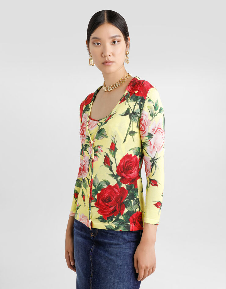Dolce & Gabbana Cárdigan de punto de seda con estampado Bouquet Imprima FXV83TJAHLC