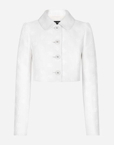 Dolce & Gabbana Short quilted jacquard jacket with DG logo Black F290XTFU28D