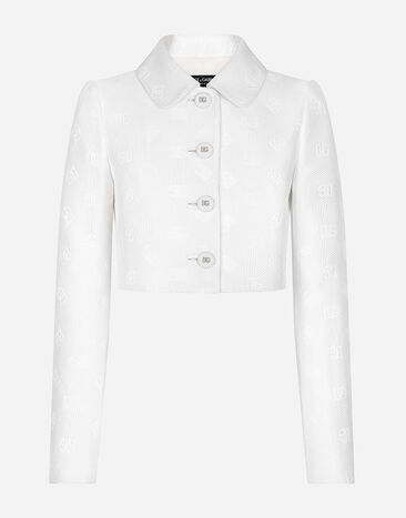 Dolce & Gabbana Short quilted jacquard jacket with DG logo White F26DHTHJMOW