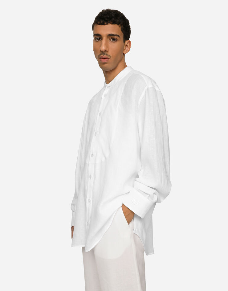 Dolce&Gabbana Linen shirt with DG embroidery and shirt-front detail White G5JV6ZFU4IK