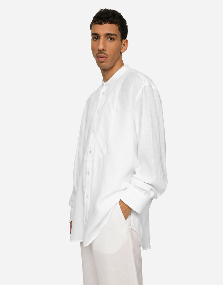 Dolce&Gabbana Camisa de lino con plastrón cómodo y DG bordado Blanc G5JV6ZFU4IK