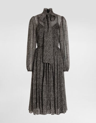 Dolce & Gabbana Silk chiffon dress with chevron print Multicolor F6JLJTIS1ZN