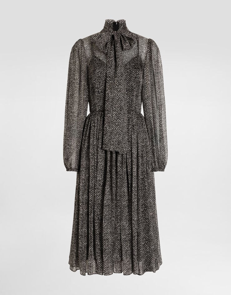 Dolce & Gabbana Silk chiffon dress with chevron print Multicolor F6JLJTIS1ZN