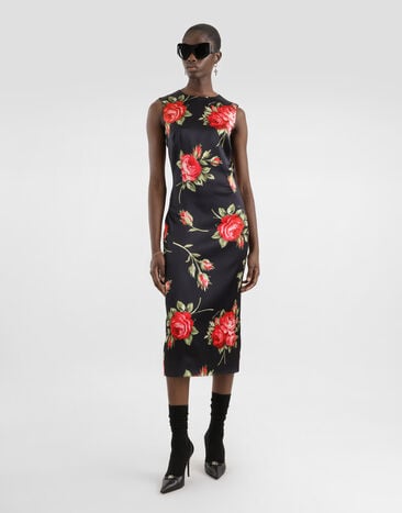 Dolce & Gabbana Rose bouquet-print satin dress Multicolor F6GASTFSICD