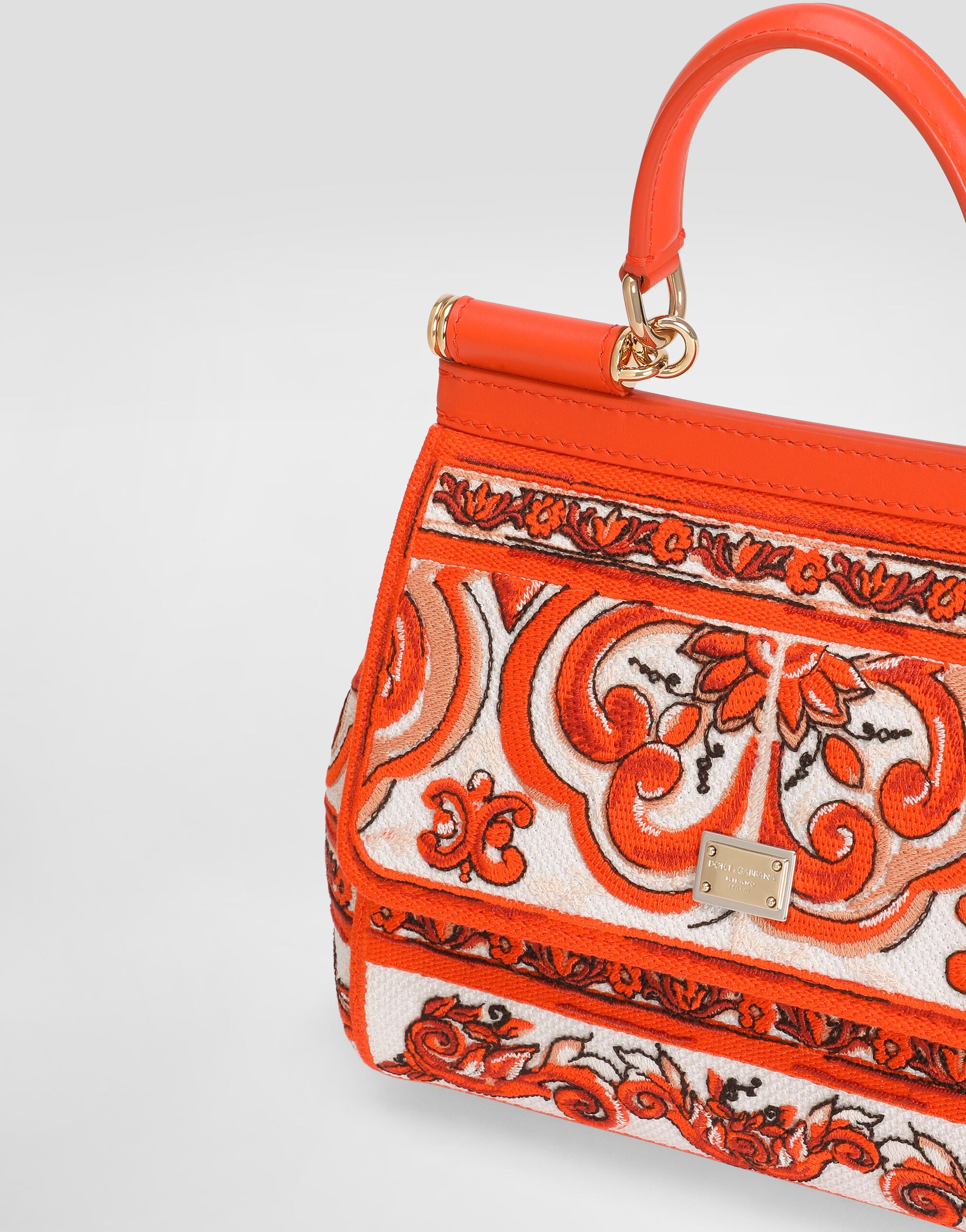 Small Sicily handbag with majolica embroidery in Orange for Women
