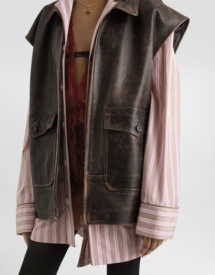 Dolce & Gabbana Bull leather vest Brown F9U51LHUL1H