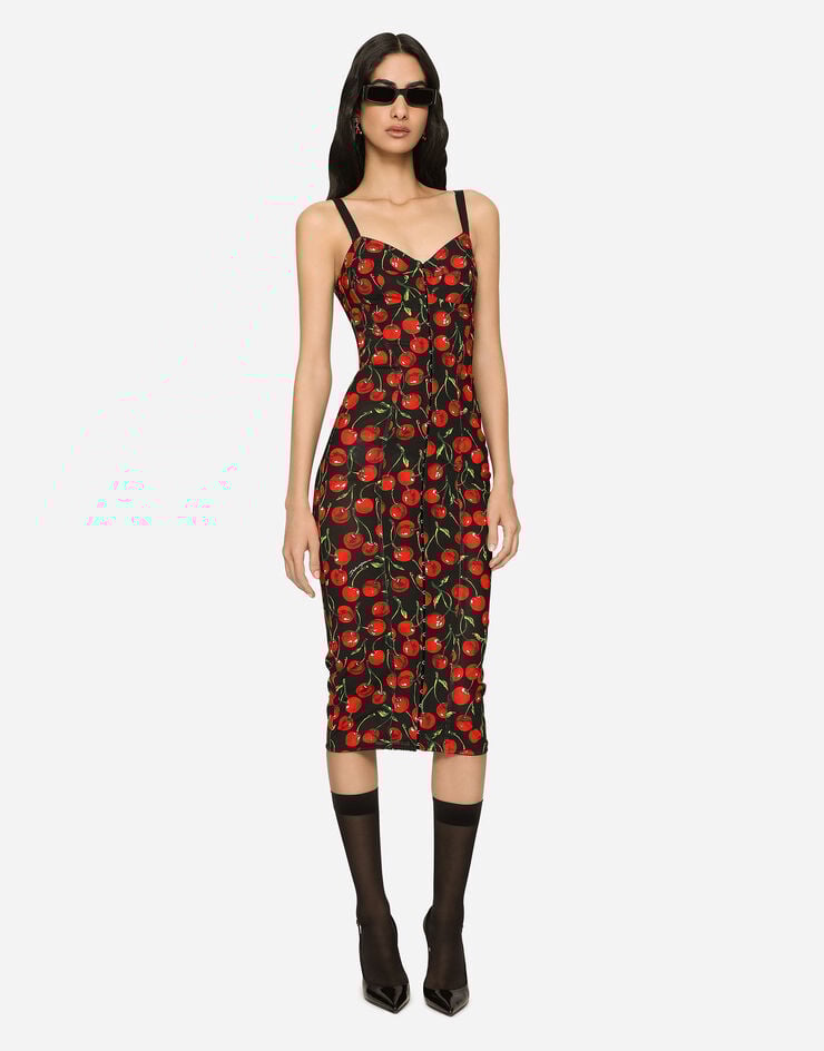 Dolce&Gabbana Cherry-print stretch calf-length corset dress Multicolor F6R3OTFSUA3