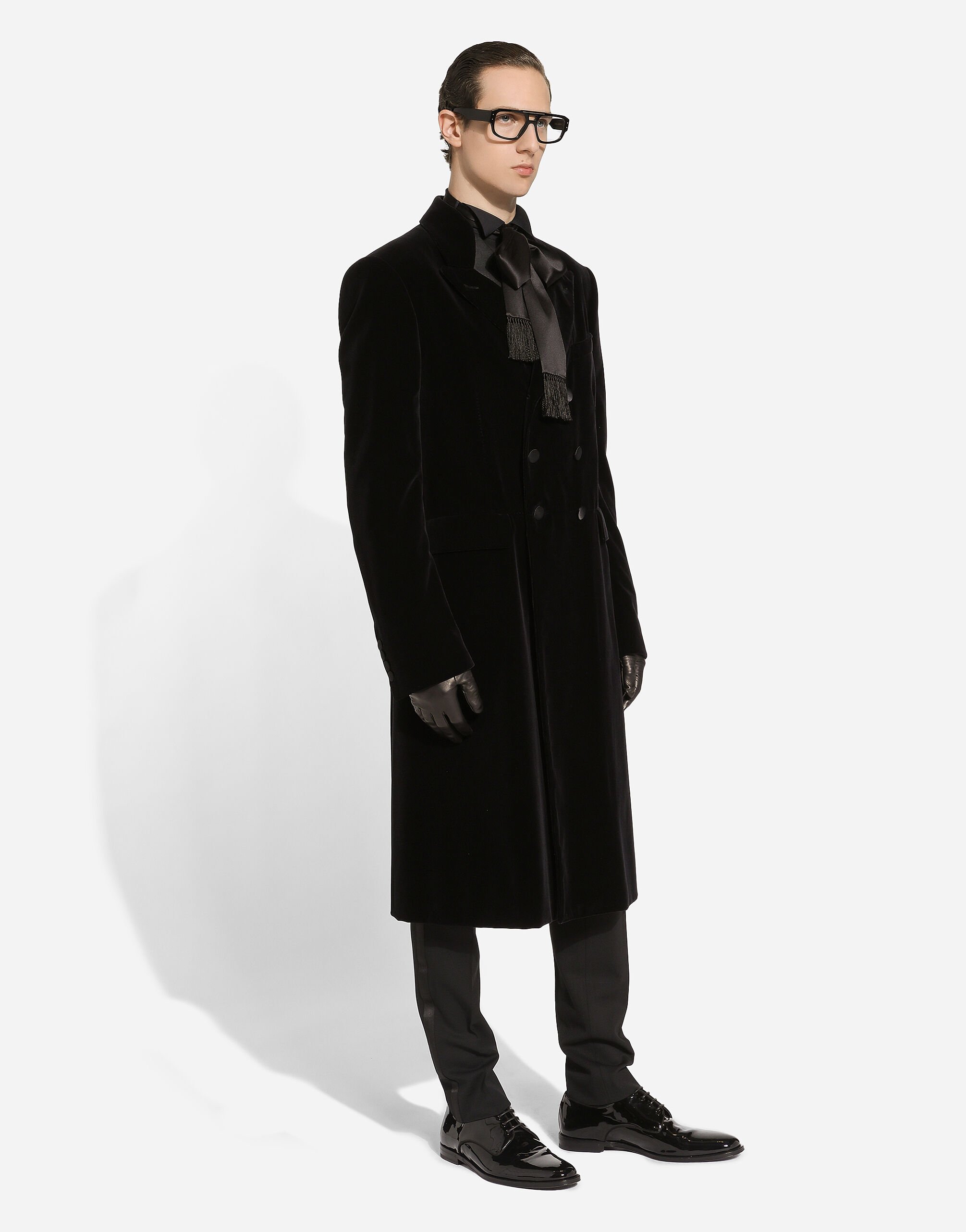 Velvet coat with satin details in Black for Men Dolce Gabbana