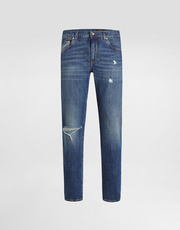 Dolce & Gabbana Slim-fit stretch cotton jeans with logo embroidery Multicolor GY07CZG8MX3