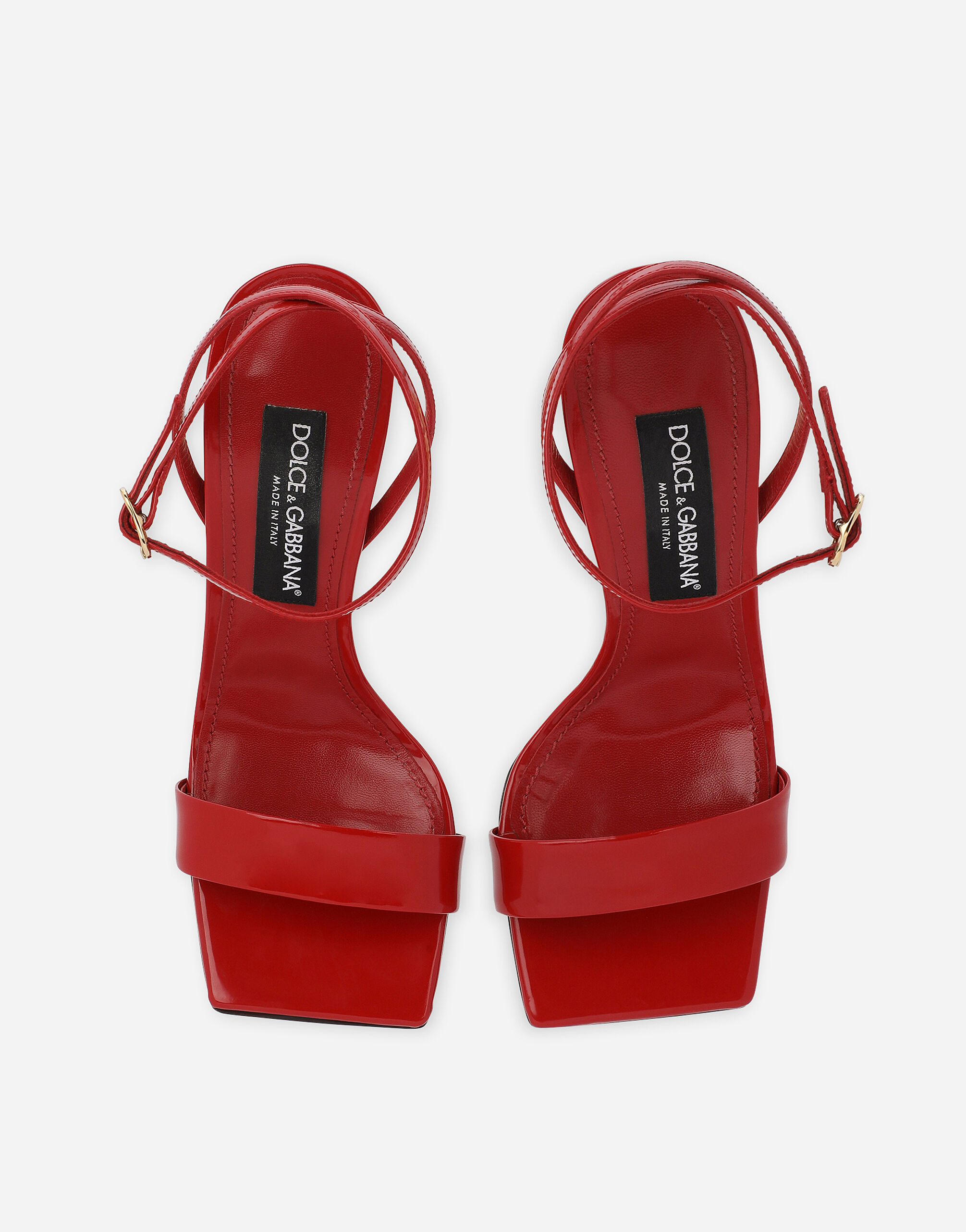 Dolce & gabbana patent 2025 leather sandals with logo heel