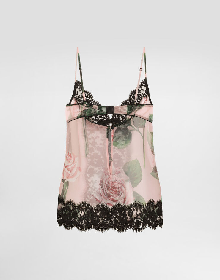 Dolce & Gabbana Dessous-Top aus Chiffon und Spitze Rosenprint Drucken O7E07TIS1XA