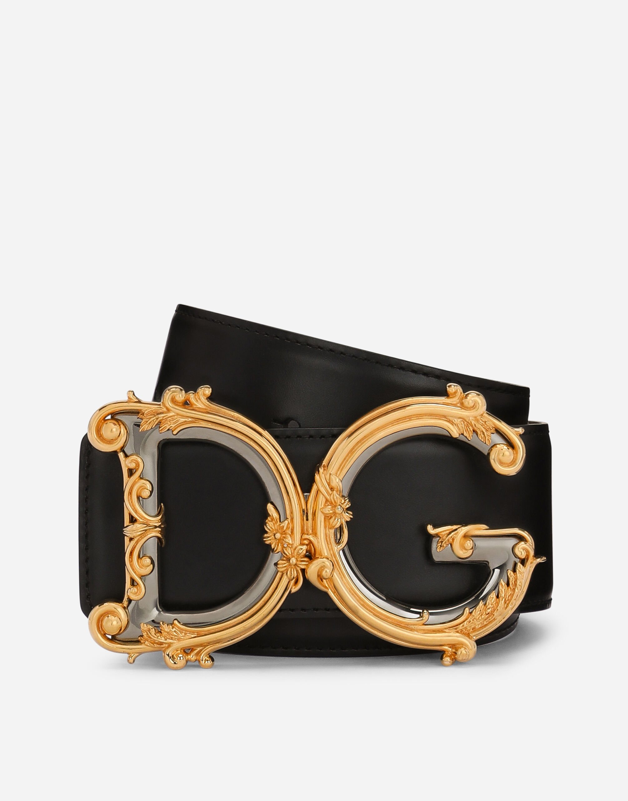 Dolce & Gabbana Calfskin belt with logo Black BE1446AW576